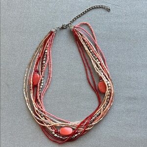 Multi-Strand Coral Red Beaded 16” Necklace Costume Jewelry